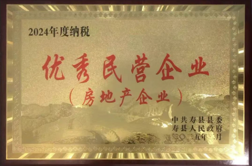 安徽鼎瑞置業(yè)有限公司榮獲2024年度納稅優(yōu)秀民營企業(yè)稱號